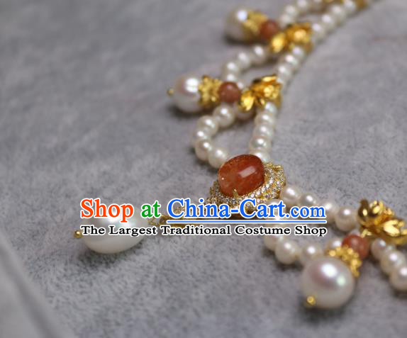 China Traditional Tang Dynasty Agate Necklet Accessories Handmade Hanfu Pearls Necklace