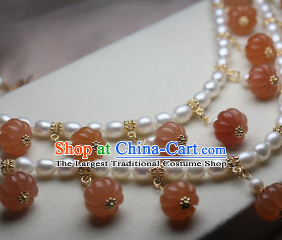 China Traditional Ming Dynasty Pearls Necklet Accessories Handmade Hanfu Agate Pumpkin Necklace