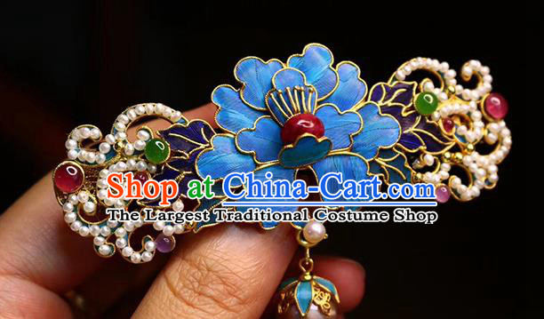 China Traditional Qing Dynasty Cloisonne Peony Necklace Accessories Handmade Necklet Pendant Jewelry