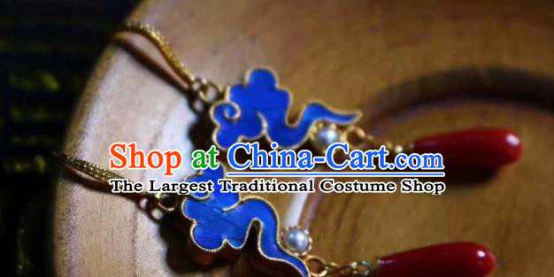 China Traditional Cheongsam Blue Cloud Earrings Classical Pearl Agate Ear Jewelry