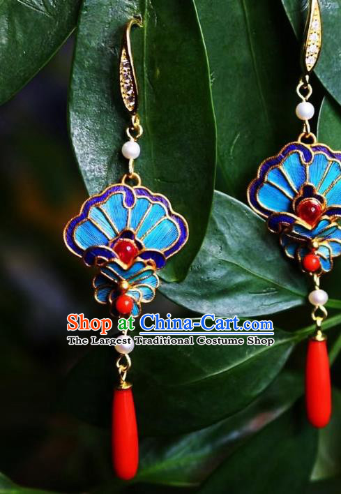 China Traditional Cheongsam Agate Earrings Classical Blueing Ear Jewelry