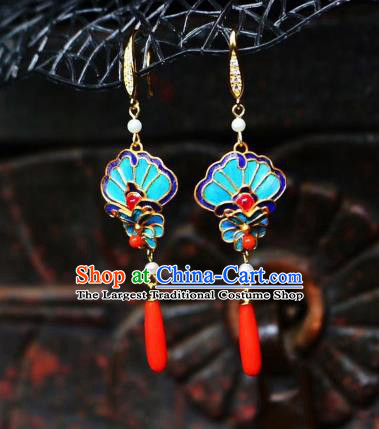 China Traditional Cheongsam Agate Earrings Classical Blueing Ear Jewelry