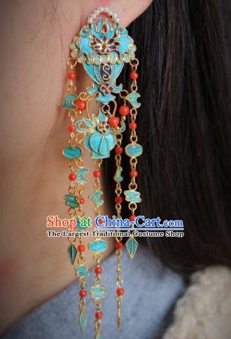 China Classical Red Beads Ear Jewelry Traditional Cheongsam Tassel Earrings