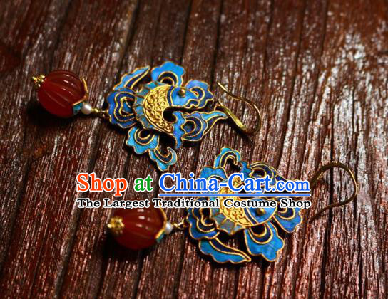 China Classical Blueing Fish Ear Jewelry Traditional Cheongsam Agate Earrings