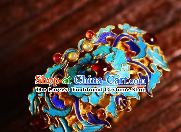 China Handmade Golden Bracelet Jewelry Traditional Qing Dynasty Garnet Bangle Accessories