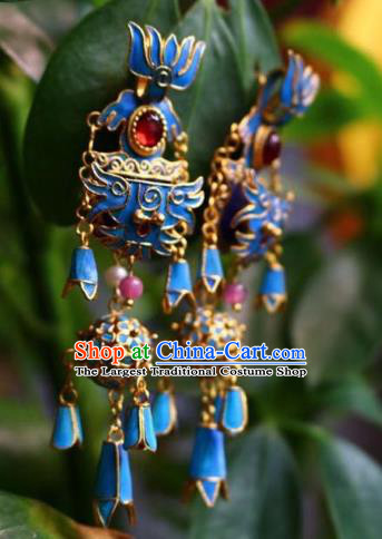 China Classical Court Garnet Ear Jewelry Traditional Cheongsam Blue Hydrangea Earrings