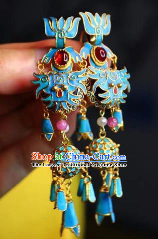 China Classical Court Garnet Ear Jewelry Traditional Cheongsam Blue Hydrangea Earrings
