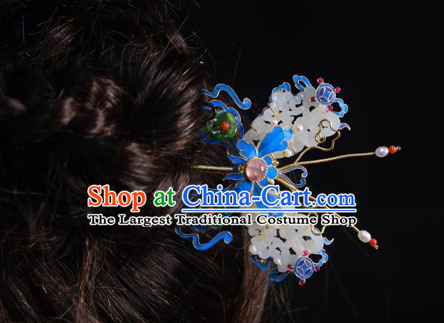 Chinese Handmade Qing Dynasty Tourmaline Hair Stick Traditional Ancient Imperial Consort Jade Butterfly Hairpin