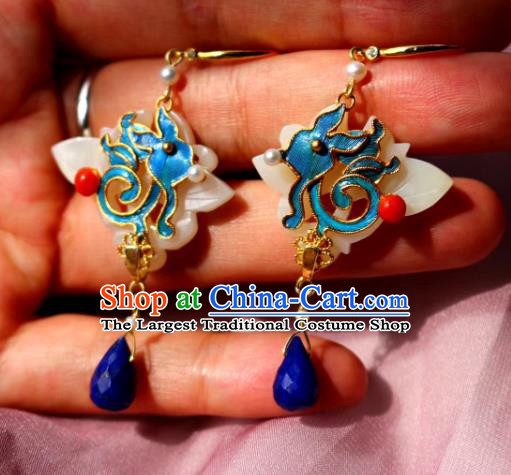China Classical Lapis Blueing Ear Jewelry Traditional Cheongsam Jade Earrings