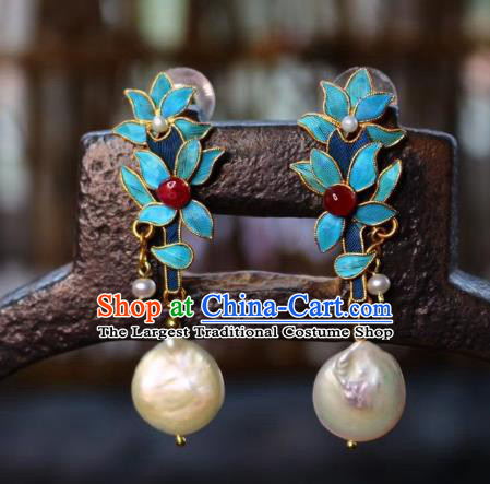 China Classical Bamboo Leaf Ear Jewelry Traditional Cheongsam Tourmaline Pearl Earrings
