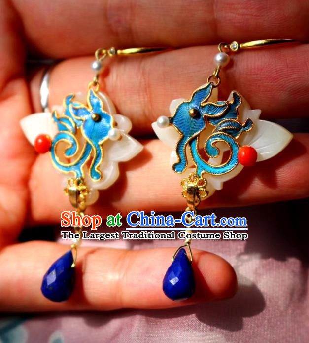 China Classical Lapis Blueing Ear Jewelry Traditional Cheongsam Jade Earrings