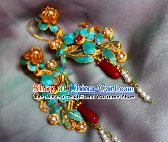 China Classical Pearls Ear Jewelry Traditional Cheongsam Filigree Plum Blossom Earrings