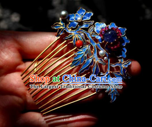 Chinese Handmade Blueing Hair Comb Traditional Ancient Qing Dynasty Lapis Hairpin