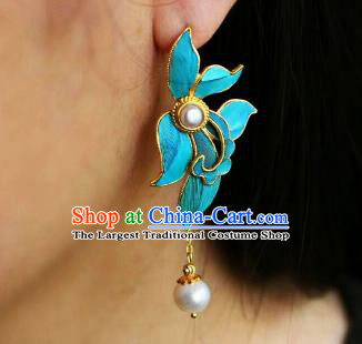 China Classical Qing Dynasty Orchid Ear Jewelry Traditional Cheongsam Pearls Earrings