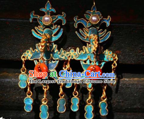China Classical Agate Peace Buckle Ear Jewelry Traditional Cheongsam Pearls Earrings