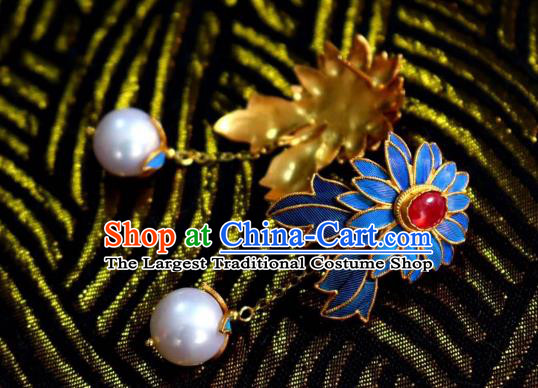 China Classical Ruby Ear Jewelry Traditional Cheongsam Cloisonne Chrysanthemum Earrings