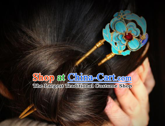 Chinese Handmade Golden Hair Stick Traditional Ancient Qing Dynasty Imperial Consort Ruby Hairpin