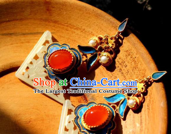 China Classical Agate Ear Jewelry Traditional Cheongsam Pearls Jade Earrings