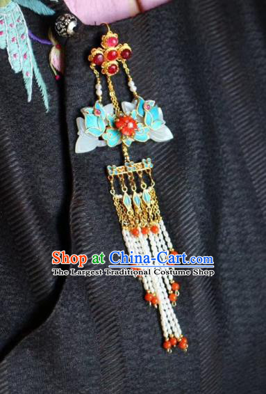 China Handmade Pearls Tassel Brooch Jewelry Traditional Qing Dynasty Court Tourmaline Pendant Accessories