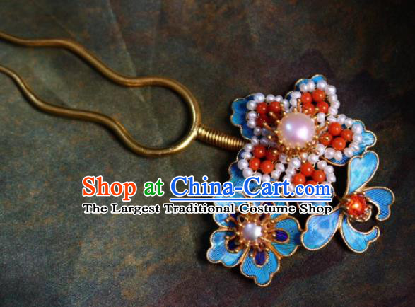 Chinese Handmade Hair Stick Traditional Ancient Qing Dynasty Court Pearls Plum Hairpin