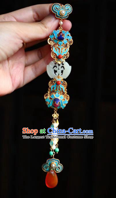 China Handmade Blueing Brooch Jewelry Traditional Qing Dynasty Court Jade Accessories Pearls Pendant
