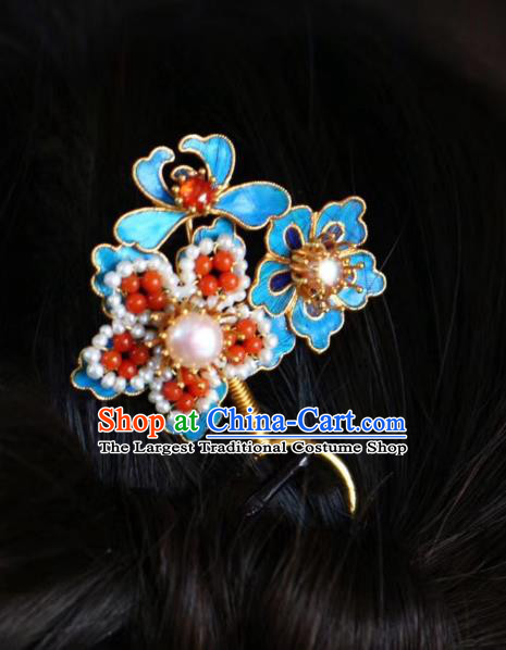 Chinese Handmade Hair Stick Traditional Ancient Qing Dynasty Court Pearls Plum Hairpin