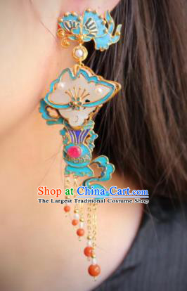 China Classical Red Beads Tassel Ear Jewelry Traditional Cheongsam Jade Earrings