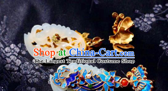 China Classical Cloisonne Ear Jewelry Traditional Cheongsam Jade Phoenix Earrings