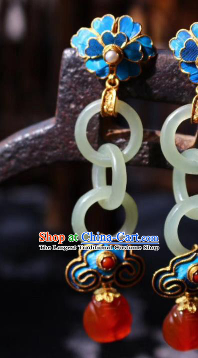 China Classical Agate Ear Jewelry Traditional Cheongsam Jade Peace Buckle Earrings