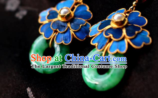 China Classical Jadeite Ear Jewelry Traditional Cheongsam Blue Flower Earrings