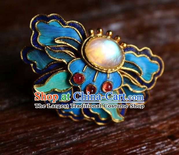 China Handmade Blueing Butterfly Ring Jewelry Traditional Qing Dynasty Chalcedony Circlet Accessories