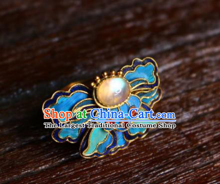 China Handmade Blueing Butterfly Ring Jewelry Traditional Qing Dynasty Chalcedony Circlet Accessories