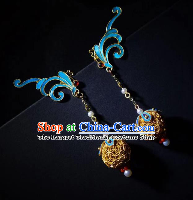 Chinese Traditional Filigree Jewelry Qing Dynasty Earrings Ancient Empress Pearls Ear Accessories
