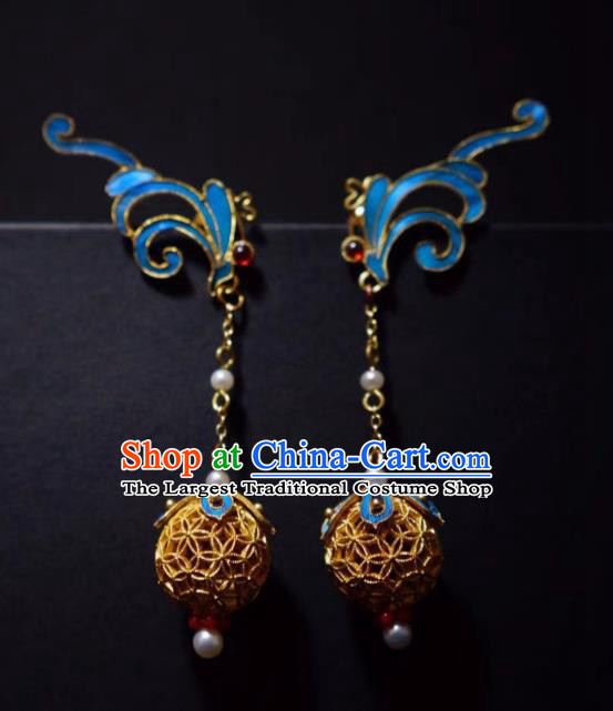 Chinese Traditional Filigree Jewelry Qing Dynasty Earrings Ancient Empress Pearls Ear Accessories
