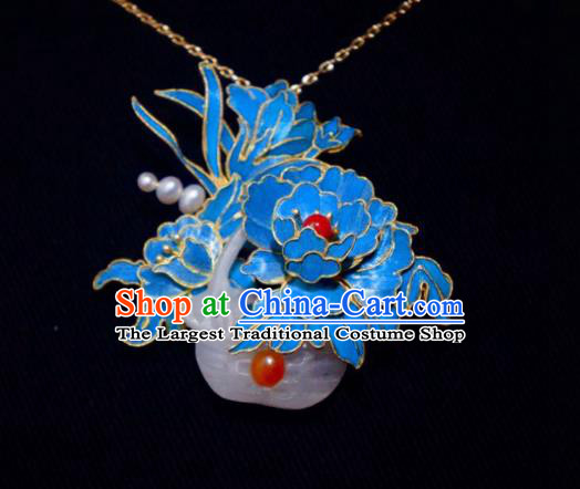 China Handmade Jade Brooch Accessories Traditional Qing Dynasty Cloisonne Peony Breastpin Jewelry