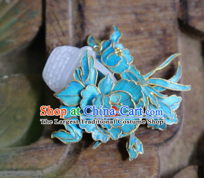 China Handmade Jade Brooch Accessories Traditional Qing Dynasty Cloisonne Peony Breastpin Jewelry