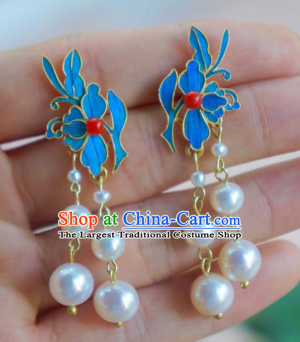 Chinese Traditional Ancient Empress Pearls Tassel Ear Accessories Handmade Earrings Jewelry