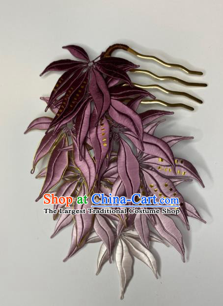China Ancient Imperial Consort Hair Comb Traditional Qing Dynasty Lilac Maple Leaf Hairpin