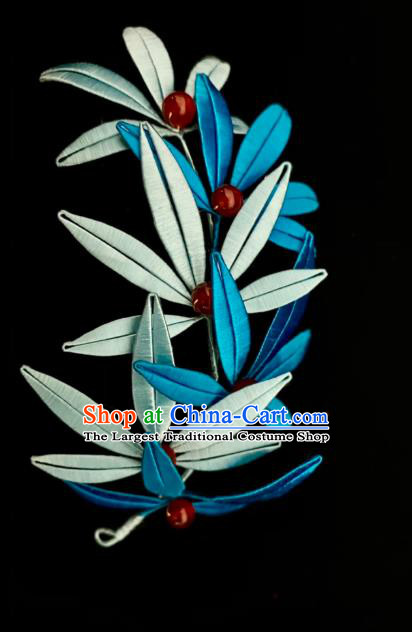China Traditional Ming Dynasty Hairpin Ancient Imperial Consort Blue Bamboo Leaf Hair Stick