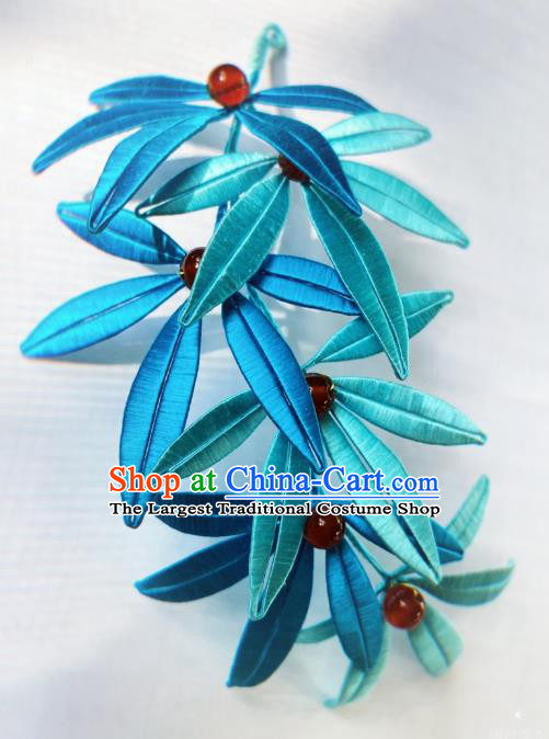 China Traditional Ming Dynasty Hairpin Ancient Imperial Consort Blue Bamboo Leaf Hair Stick