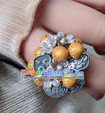 Chinese Handmade Silver Carving Ring National Circlet Jewelry