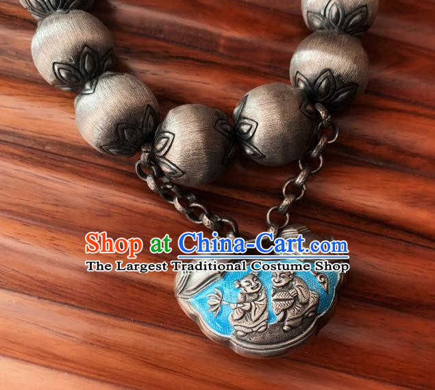 Handmade Chinese Ethnic Silver Carving Bangle Wristlet Accessories National Blueing Lock Bracelet