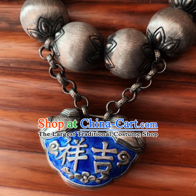 Handmade Chinese Ethnic Silver Carving Bangle Wristlet Accessories National Blueing Lock Bracelet