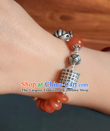 Handmade Chinese Ethnic Silver Carving Bangle Agate Beads Wristlet Accessories National Bracelet