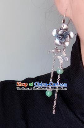 China National Long Tassel Earrings Traditional Cheongsam Silver Carving Flower Ear Accessories