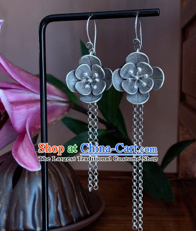 China National Silver Carving Flower Earrings Traditional Cheongsam Long Tassel Ear Accessories