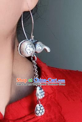 China Traditional Cheongsam Ear Accessories National Silver Carving Gourd Earrings