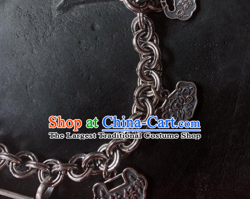 Handmade Chinese Ethnic Carving Peony Bangle Wedding Wristlet Accessories National Silver Lock Bracelet