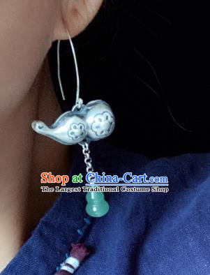 China National Jade Gourd Earrings Traditional Cheongsam Silver Carving Ear Accessories