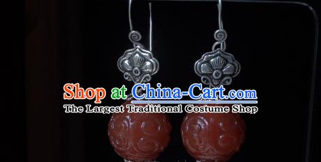 China Traditional Cheongsam Agate Carving Ear Accessories National Silver Tassel Earrings